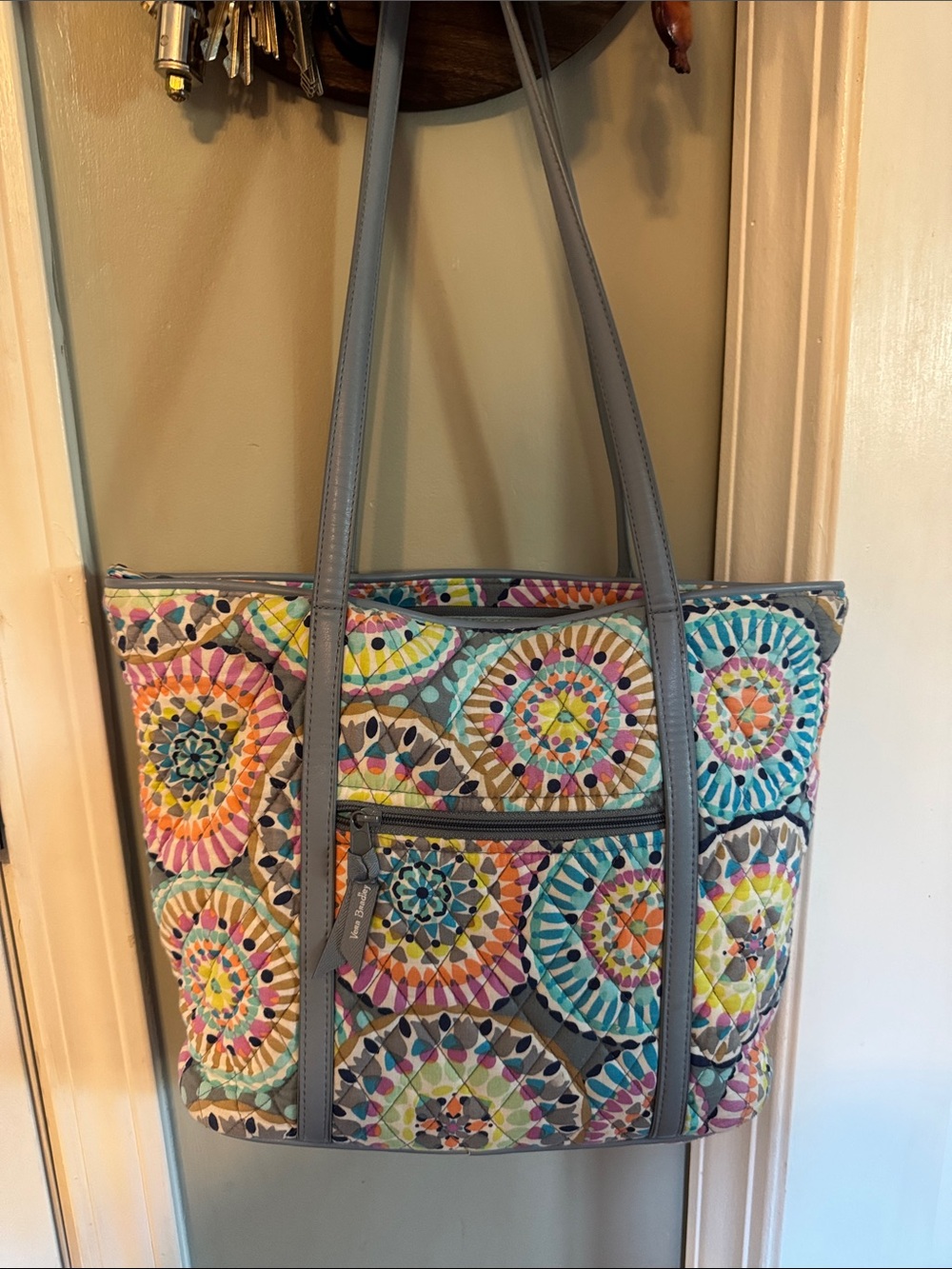 Vera Bradley Multicolor Medallion Quilted Tote with Gray Trim